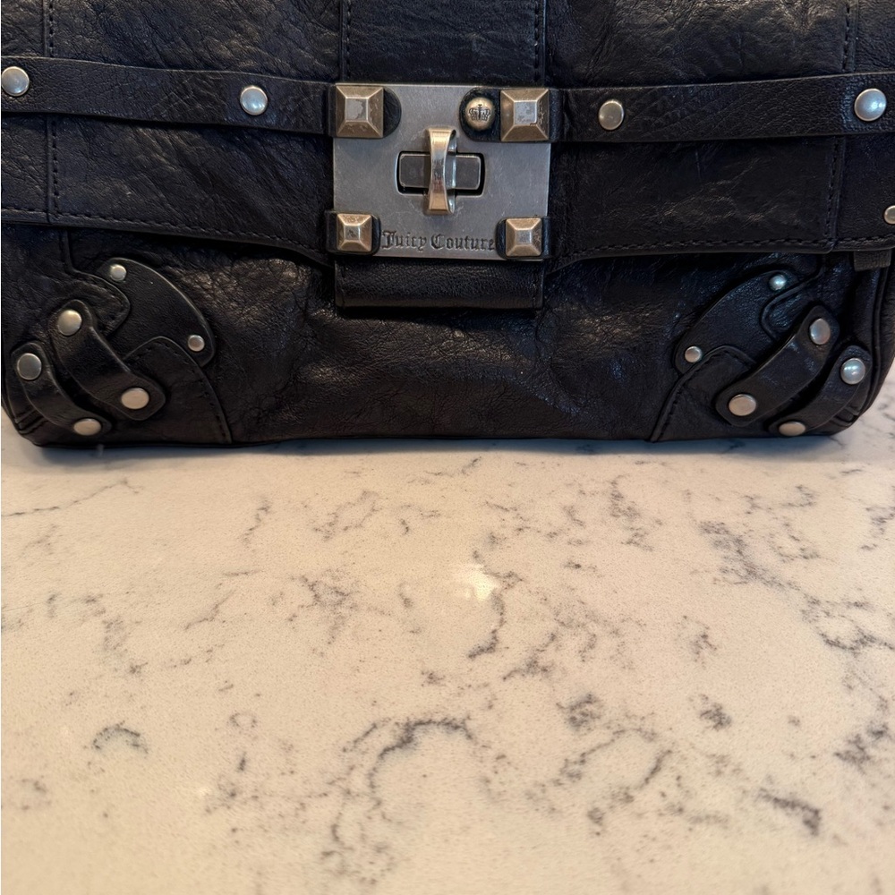Juicy Couture Black Leather Clutch with Silver Accents